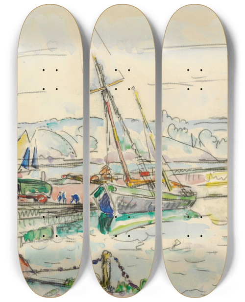 Triptych art skateboard deck of Paul Signac Lzardrieux Voilier Quai by Paul Signac (1863-1935)