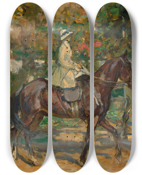 Triptych art skateboard deck of Sir John Lavery The Morning Ride by Sir John Lavery (1856-1941)