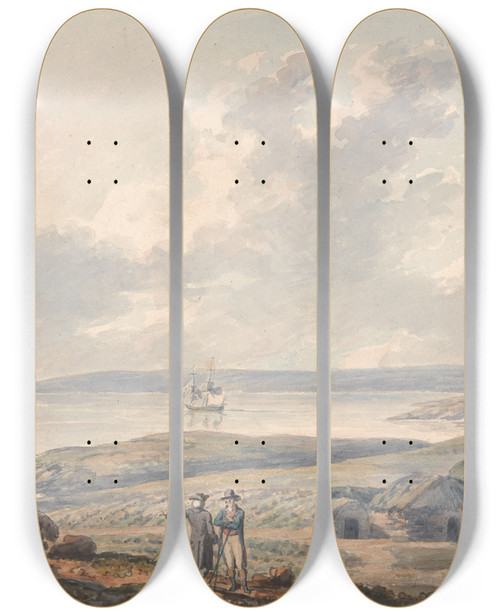 Triptych art skateboard deck of Edward Dayes The Island Of Hoy The Orkneys by Edward Dayes (1763-1804)