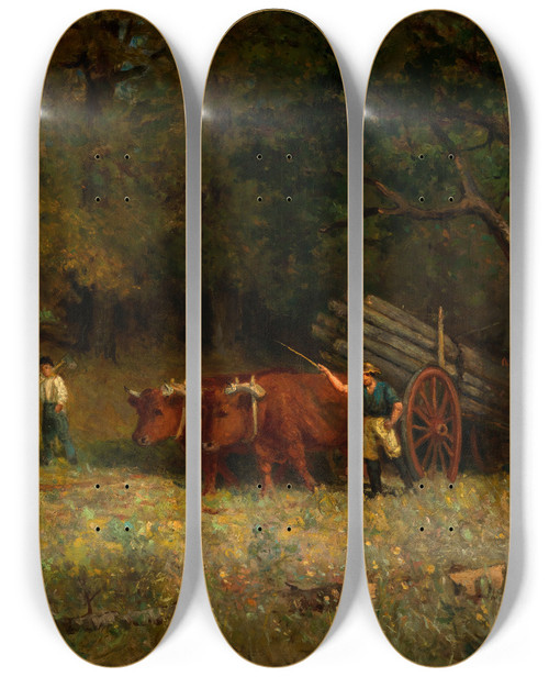 Triptych art skateboard deck of Edward Mitchell Bannister Untitled Boy And Man With Oxen by Edward Mitchell Bannister (1828-1901)