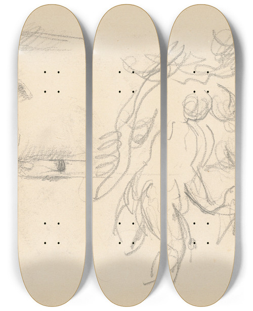 Triptych art skateboard deck of Paul Czanne Women Bathers And A Roll Of Paper by Paul Cezanne (1839-1906)