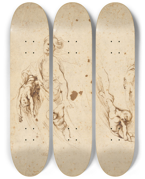 Triptych art skateboard deck of Peter Paul Rubens Three Sketches For Medea And Her Children by Peter Paul Rubens (1577-1640)