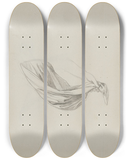 Triptych art skateboard deck of Jakob Becker Studienblatt Von Einer Frau Gehaltener Zipfel Einr Schrze Weiblicher Kopf by Jakob Becker (1810-1872)