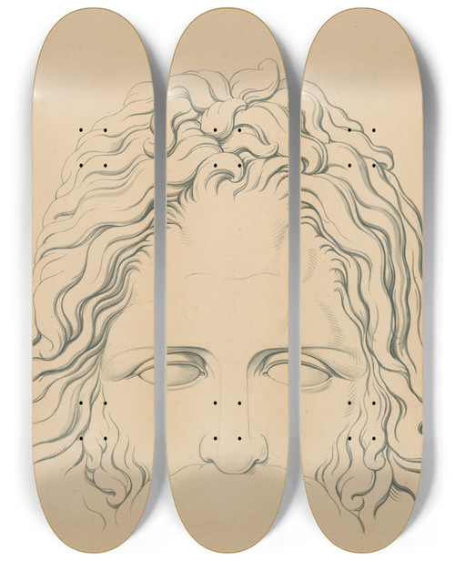 Triptych art skateboard deck of David Humbert De Superville Upper Half Of Two Classical Heads by David Humbert De Superville (1770-1849)