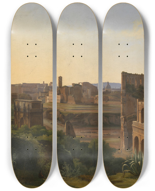 Triptych art skateboard deck of Jodocus Sebastiaen Van Den Abeele View Of The Colosseum In Rome by Jodocus Sebastiaen van den Abeele