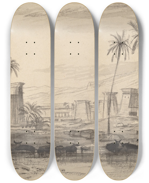 Triptych art skateboard deck of Edward Lear Thebes by Edward Lear (1812-1888)