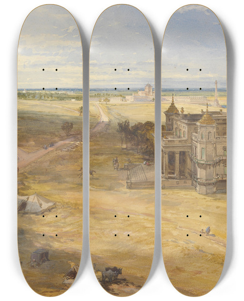 Triptych art skateboard deck of William Simpson The Dilkoosha Lucknow In The Distance by William Simpson (1823-1899)