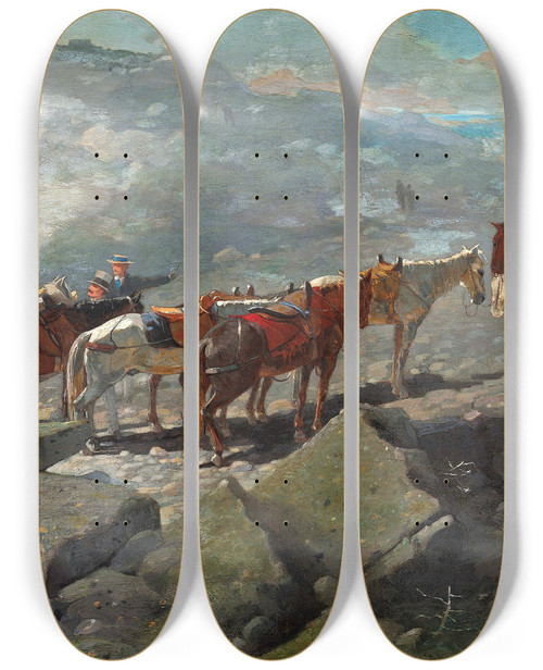 Triptych art skateboard deck of Winslow Homer Mount Washington by Winslow Homer (1836-1910)