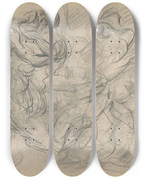 Triptych art skateboard deck of Paul Czanne Carnival Scene by Paul Cezanne (1839-1906)
