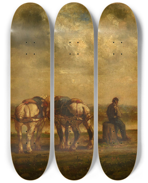 Triptych art skateboard deck of Julesjacques Veyrassat Chevaux De Halage by Jules-Jacques Veyrassat (1828-1893)