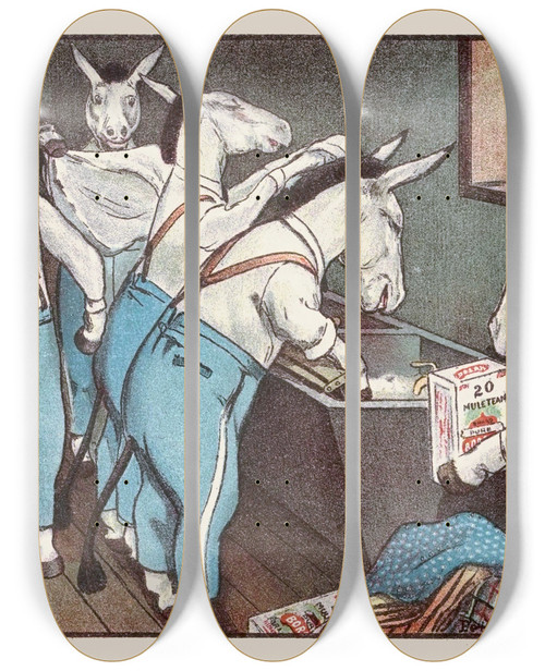 Triptych art skateboard deck of Peter Newell Mount Washington Began To Melt And Soon Was On The Line by Peter Newell (1862-1924)
