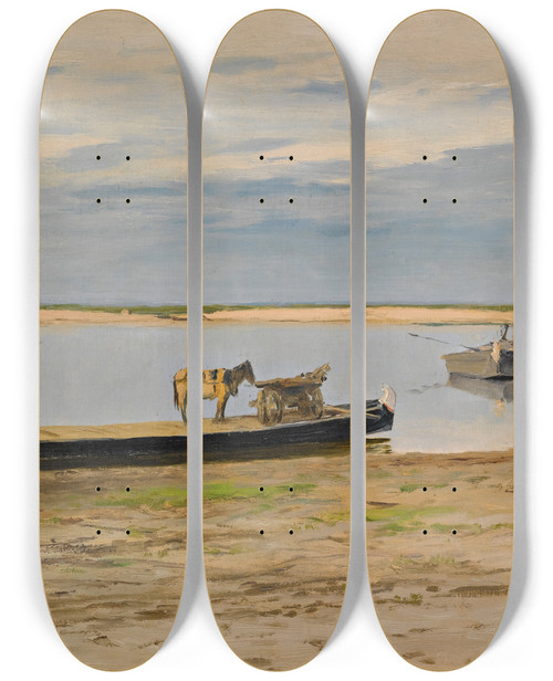 Triptych art skateboard deck of Sergey Ivanovich Svetoslavsky View Of The Dniepr by Sergey Ivanovich Svetoslavsky (1857-1931)