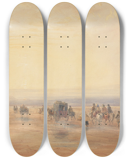 Triptych art skateboard deck of David Cox Crossing Lancaster Sands by David Cox (1783-1859)
