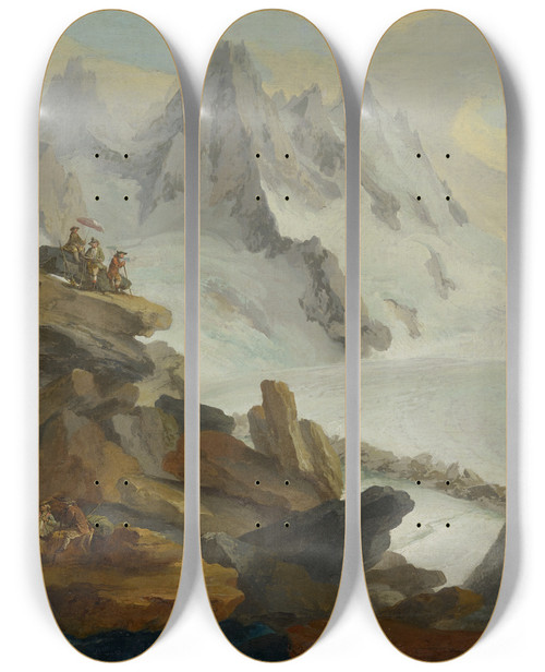 Triptych art skateboard deck of Caspar Wolf Glacier Lauteraar by Caspar Wolf (1735-1783)