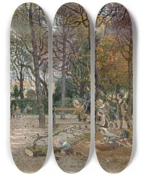 Triptych art skateboard deck of Flix Brard Place De Montrouge Square De La Mairie by Felix Brard (19-20-)