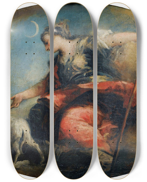 Triptych art skateboard deck of Giovanni Antonio Guardi Diana by Giovanni Antonio Guardi (1699-1766)