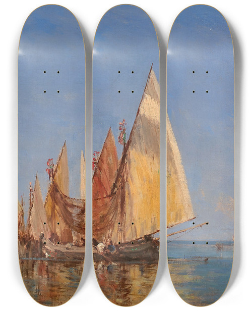 Triptych art skateboard deck of Flix Ziem Vue De Venise Avec San Giorgio Maggiore by Felix Ziem (1821-1911)