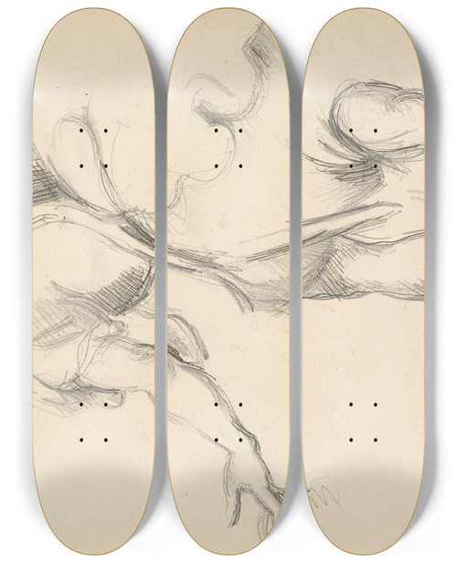 Triptych art skateboard deck of Paul Czanne Study Of The Allegorical Figure France In Rubens The Exchange Of The Two Princesses by Paul Cezanne (1839-1906)