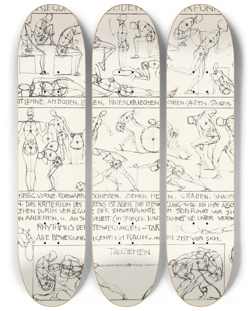 Triptych art skateboard deck of Alexander Rothaug Statik Und Dynamik Des Menschlichen Krpers Pl07 by Alexander Rothaug (1870-1946)