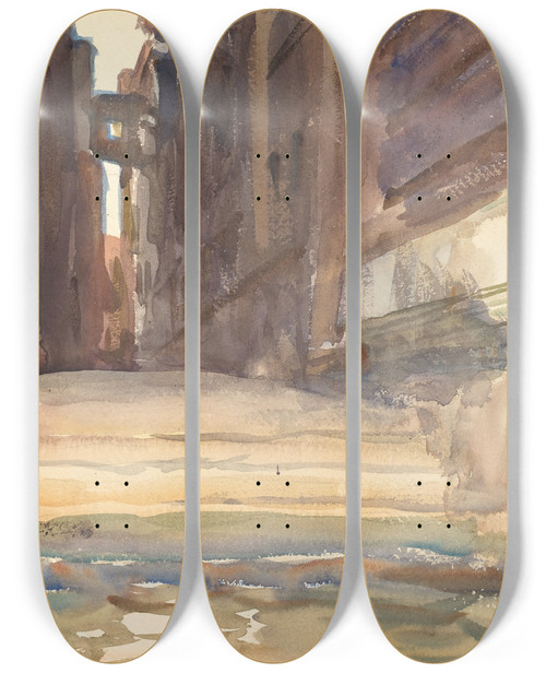 Triptych art skateboard deck of John Singer Sargent The Calle Della Rosa With The Monte Di Pietvenice by John Singer Sargent (1856-1925)