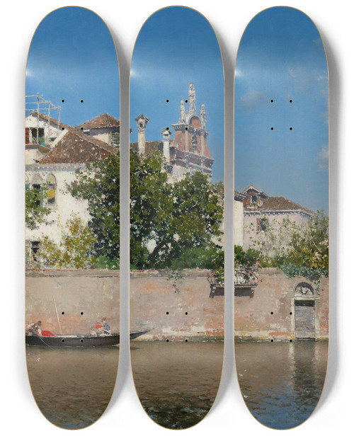 Triptych art skateboard deck of Martin Rico Y Ortega Giardino Del Palazzo Vendramin by Martin Rico Y Ortega (1833-1908)