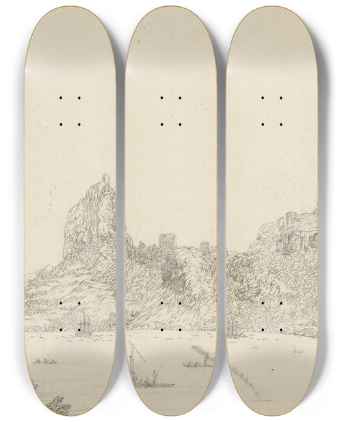 Triptych art skateboard deck of John Webber View Of The Harbour Of Taloo In The Island Of Eimeo by John Webber (1751-1793)