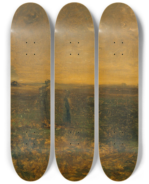Triptych art skateboard deck of George Fuller Twilight On The Prairie by George Fuller (1822-1884)