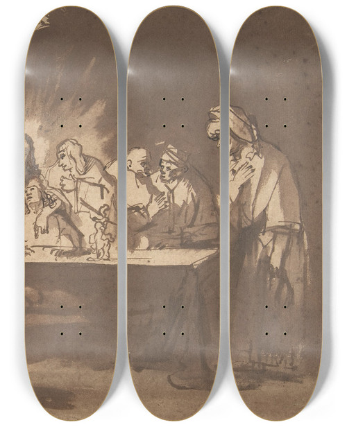 Triptych art skateboard deck of Philips Koninck Last Supper Late by Philips Koninck (1619-1688)