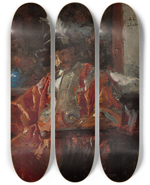 Triptych art skateboard deck of Joaqun Sorolla Figura De Un Mercader Figure Of A Merchant by Joaquin Sorolla (1863-1923)