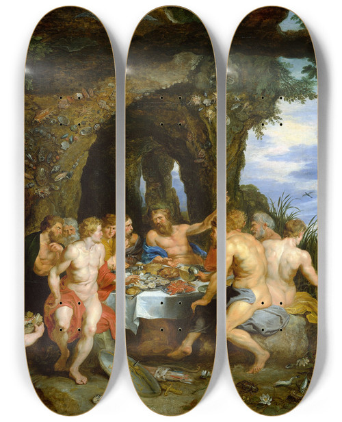Triptych art skateboard deck of Peter Paul Rubens The Feast Of Achelos by Peter Paul Rubens (1577-1640)