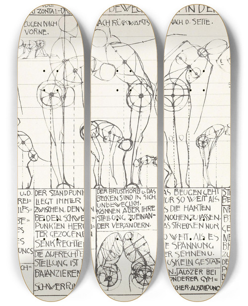 Triptych art skateboard deck of Alexander Rothaug Statik Und Dynamik Des Menschlichen Krpers Pl06 by Alexander Rothaug (1870-1946)