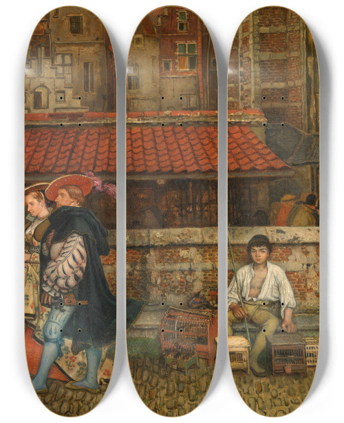 Triptych art skateboard deck of Jan August Hendrik Leys After Mass by Jan August Hendrik Leys (1815-1869)