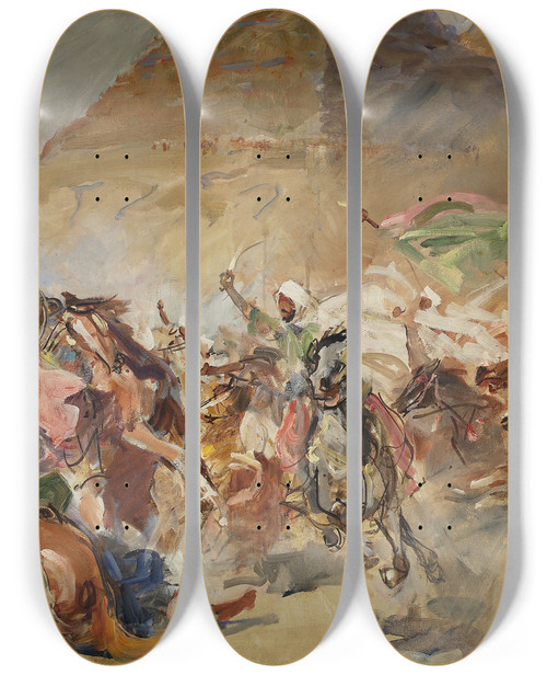 Triptych art skateboard deck of Wojciech Kossak Battle Of The Pyramids Sketch by Wojciech Kossak (1857-1942)