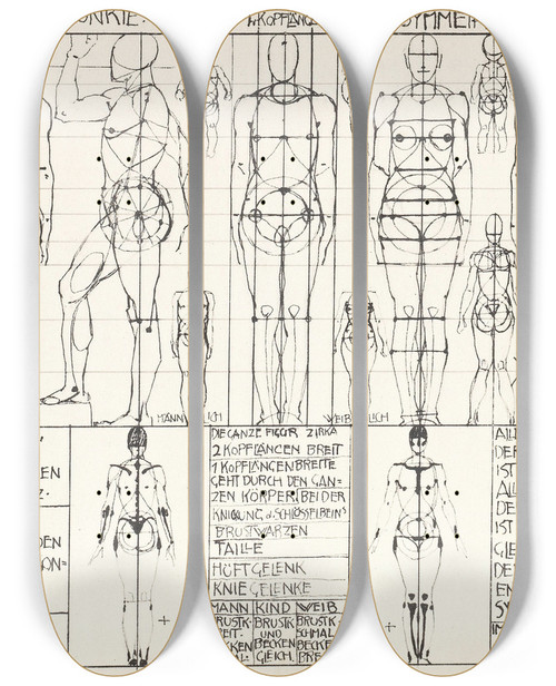 Triptych art skateboard deck of Alexander Rothaug Statik Und Dynamik Des Menschlichen Krpers Pl05 by Alexander Rothaug (1870-1946)