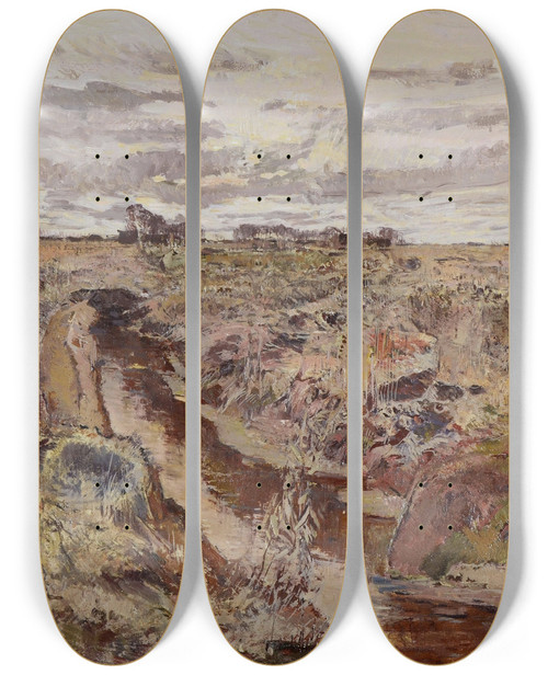 Triptych art skateboard deck of Otto Millerdiflo Herbstabend Im Moos by Otto Miller-Diflo
