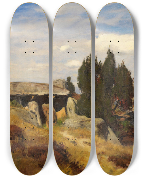 Triptych art skateboard deck of Eugen Bracht Hnengrab In Der Heide by Eugen Bracht (1842-1921)