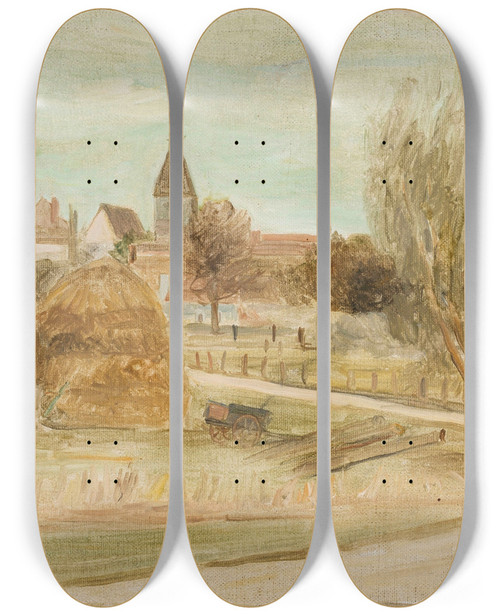 Triptych art skateboard deck of Tadeusz Makowski Na Skraju Wsi by Tadeusz Makowski (1882-1932)