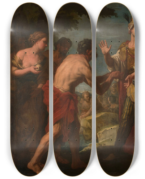 Triptych art skateboard deck of Antonio Molinari A Historical Scene by Antonio Molinari (1655-1704)
