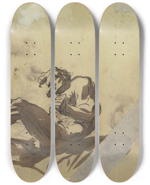 Triptych art skateboard deck of Gaspare Diziani Ein Liegender Mnnerakt Sowie Das Gesicht Eines Knaben Im Profil by Gaspare Diziani (1689-1767)