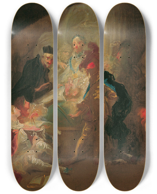 Triptych art skateboard deck of Franz Anton Maulbertsch Allegorie Auf Die Erziehung Eines Kavaliers by Franz Anton Maulbertsch (1724-1796)