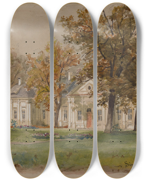 Triptych art skateboard deck of Juliusz Kossak Paac W Sieniawie by Juliusz Kossak (1824-1899)