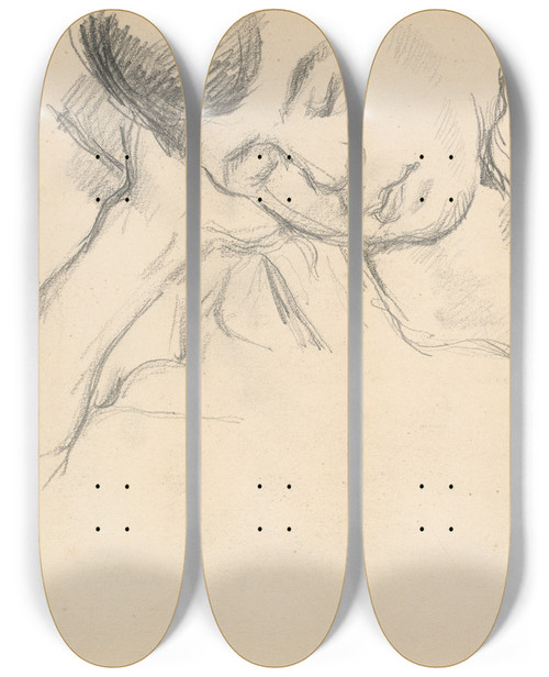 Triptych art skateboard deck of Paul Czanne Figure Resting Head On Hand by Paul Cezanne (1839-1906)