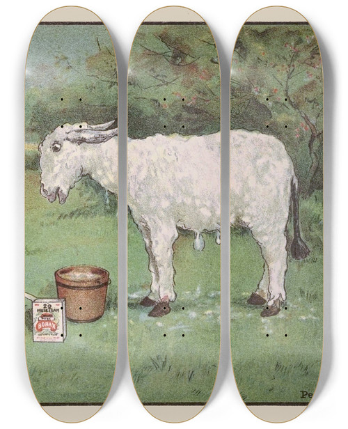 Triptych art skateboard deck of Peter Newell The Mules Declared He Looked Just Like A Great Big Woolly Sheep by Peter Newell (1862-1924)