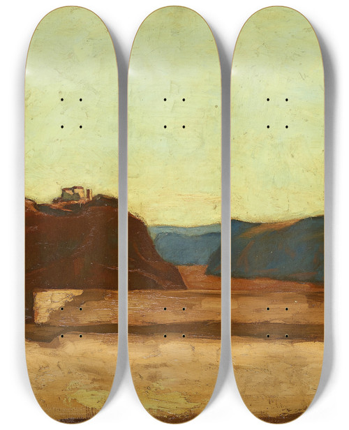 Triptych art skateboard deck of Albin Egger Lienz Am Kalvarienberg In Bozen by Albin Egger Lienz (1868-1926)