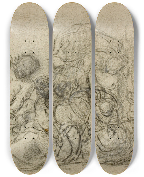 Triptych art skateboard deck of Circle Of Titian Massacre Of The Innocents by Circle of Titian (1506-1576)
