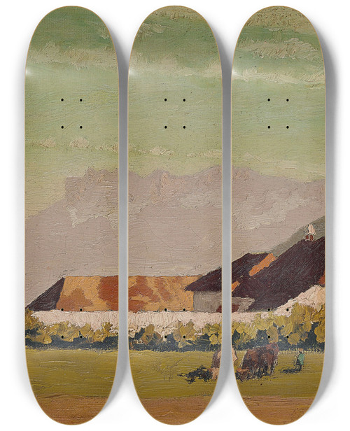Triptych art skateboard deck of Pierre Bonnard Ferme Dans Un Paysage Du Dauphin by Pierre Bonnard (1867-1947)