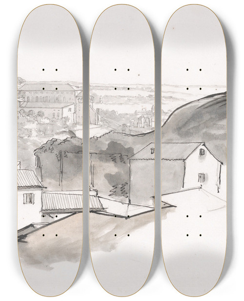 Triptych art skateboard deck of Claudejoseph Vernet View Of The Caelian Hill Rome With The Church Of Santi Giovanni E Paolo Seen From The Aventine Rome by Claude Joseph Vernet (1714-1789)
