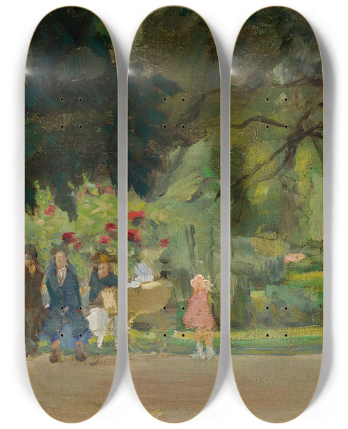 Triptych art skateboard deck of Witold Wojtkiewicz Planty Park In Krakw by Witold Wojtkiewicz (1879-1909)