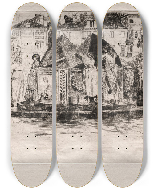 Triptych art skateboard deck of Otto Henry Bacher Pozzo San Vio by Otto Henry Bacher (1856-1909)