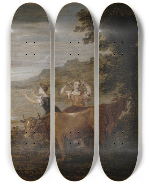 Triptych art skateboard deck of David Teniers The Younger The Rape Of Europa_2 by David Teniers The Younger (1610-1690)